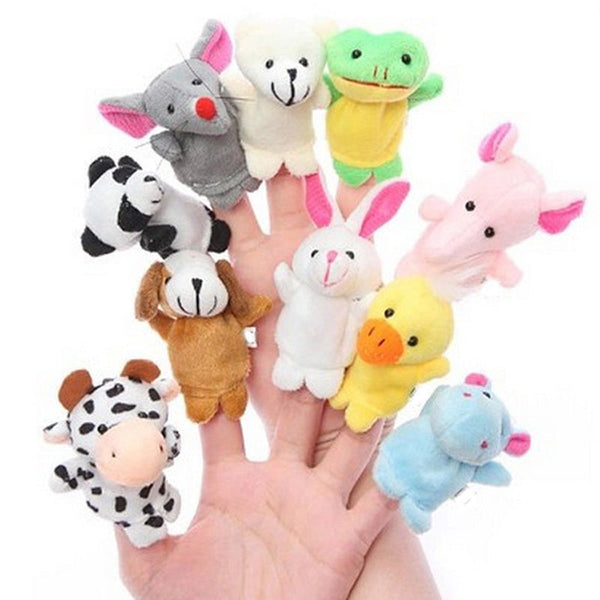 Set of 10 puppets wearing cute animal-shaped fingers